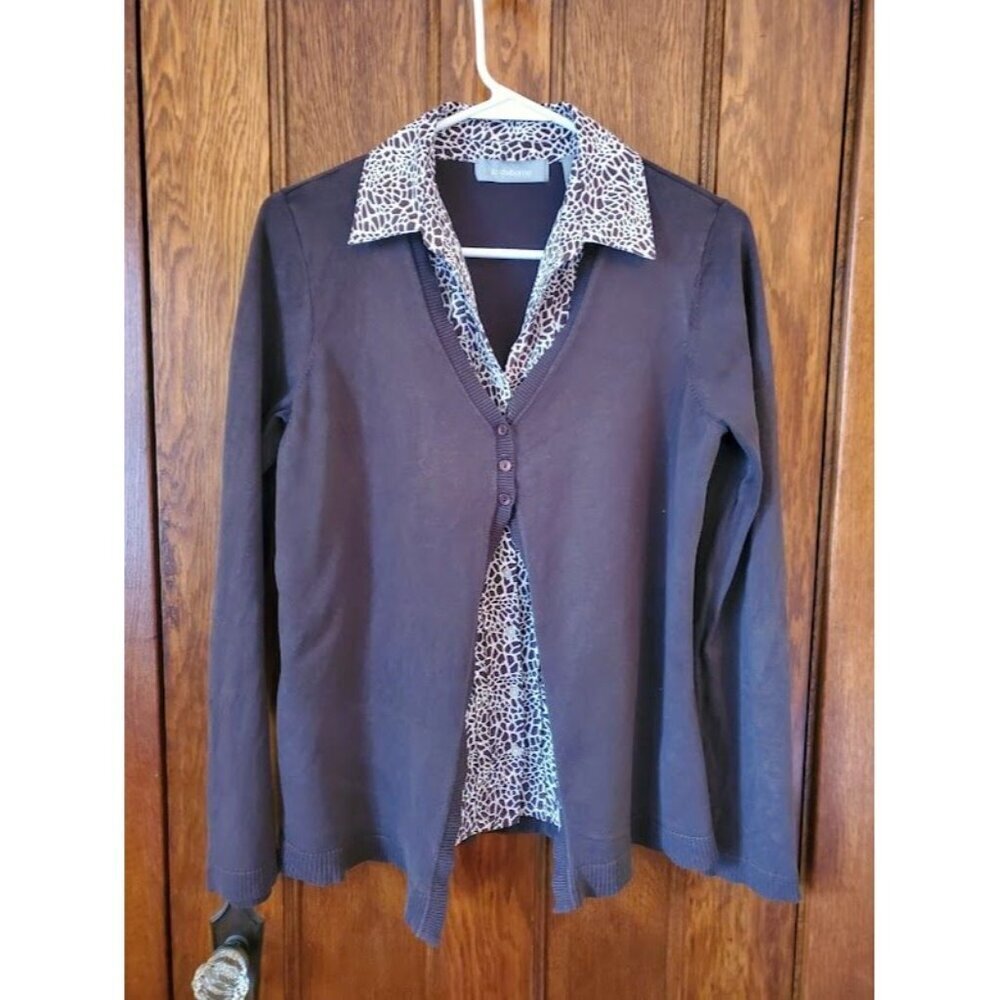 Liz Claiborne Womens Giraffe Print Collar Sweater Cardigan - Size M